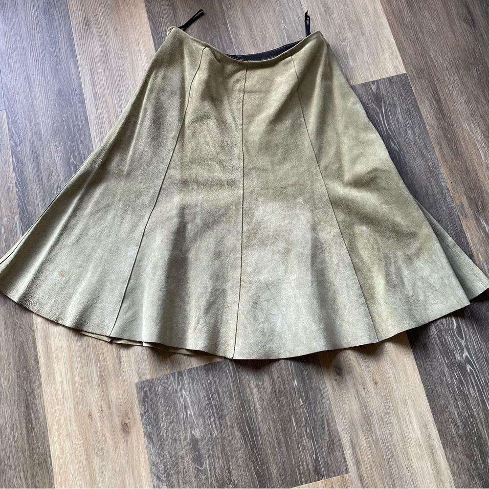 Vintage Green Suede Midi Skirt